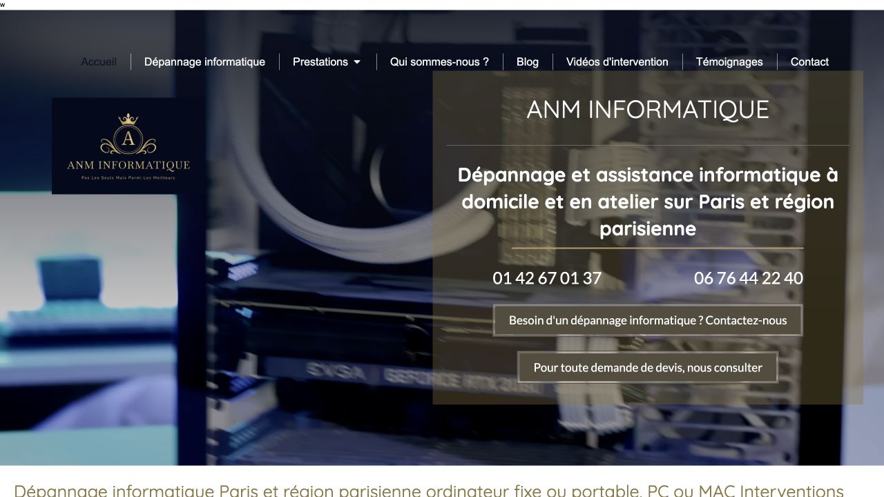 Capture du site de ANM Informatique